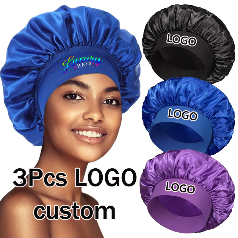 Women Accessories Logo - قبعة نوم مريحة من الساتان للشعر،