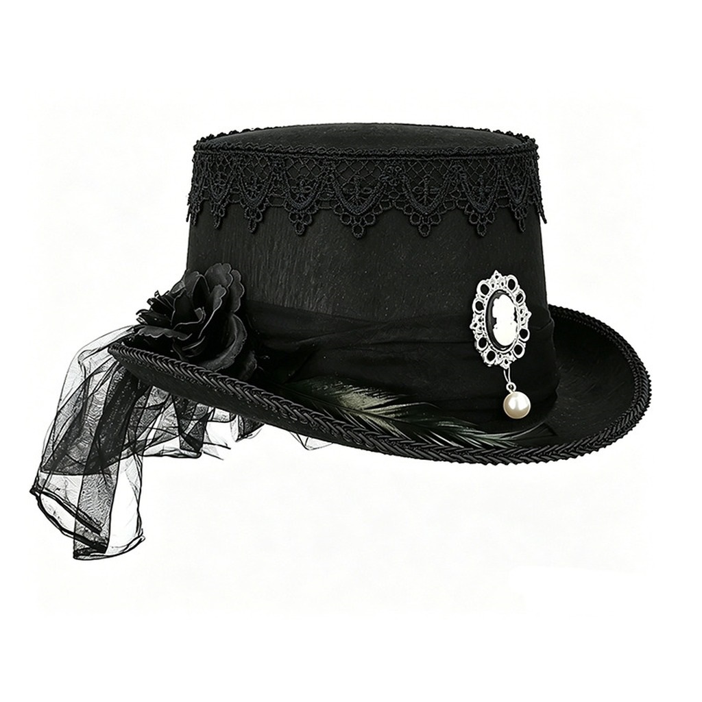 قبعة علوية سوداء من الدانتيل ب - مراجعة Women'S Victorian Era Accessories وسعره